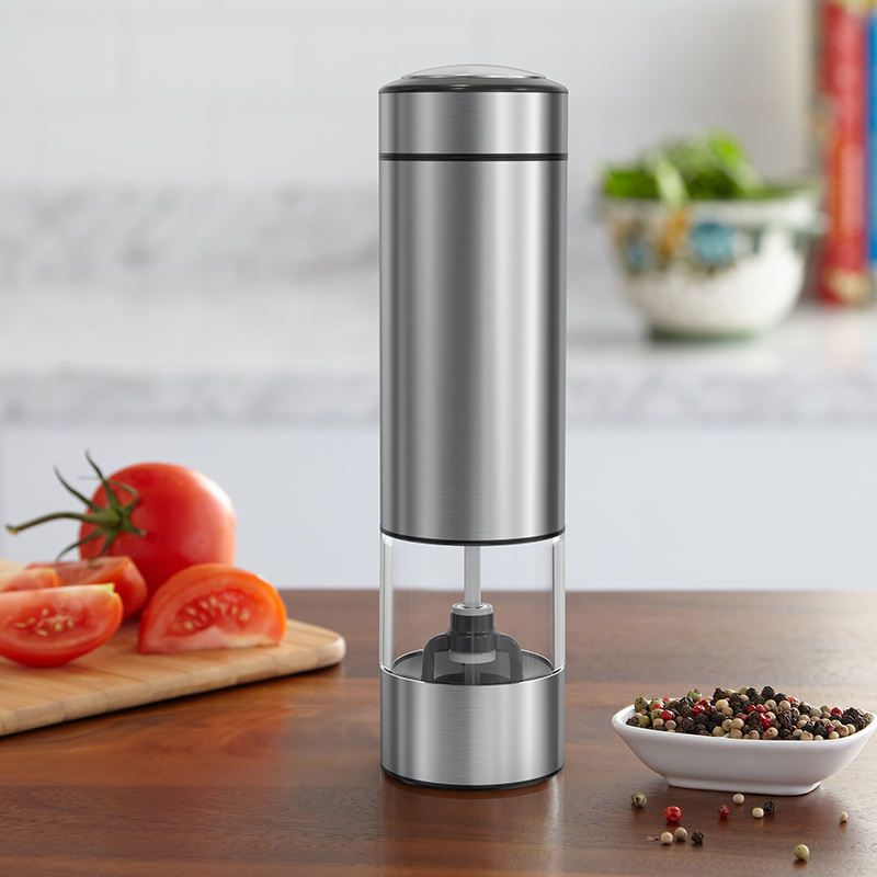Kingwise Stainless Steel Electric Salt Pepper Grinder Set New Design Automatic Gravity Mill with Glass for Cooking
