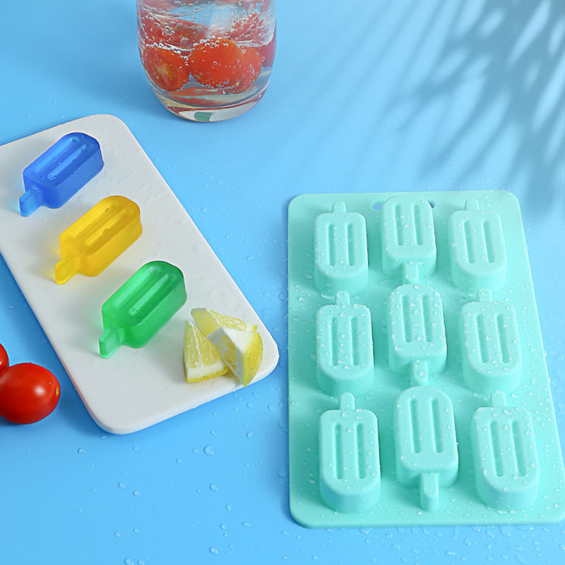 Kingwise Small Popsicle-Shaped Silicone Ice Cube Tray 9 Cells Custom Logo Easy Release DIY Ice Cream Maker